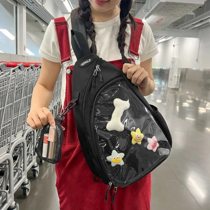 Casual Travel Transparent Zipper Shoulder Bag Vintage Women All Match Simple Ita Bag Y2K Girls Fashion Crossbody Bags Handbags